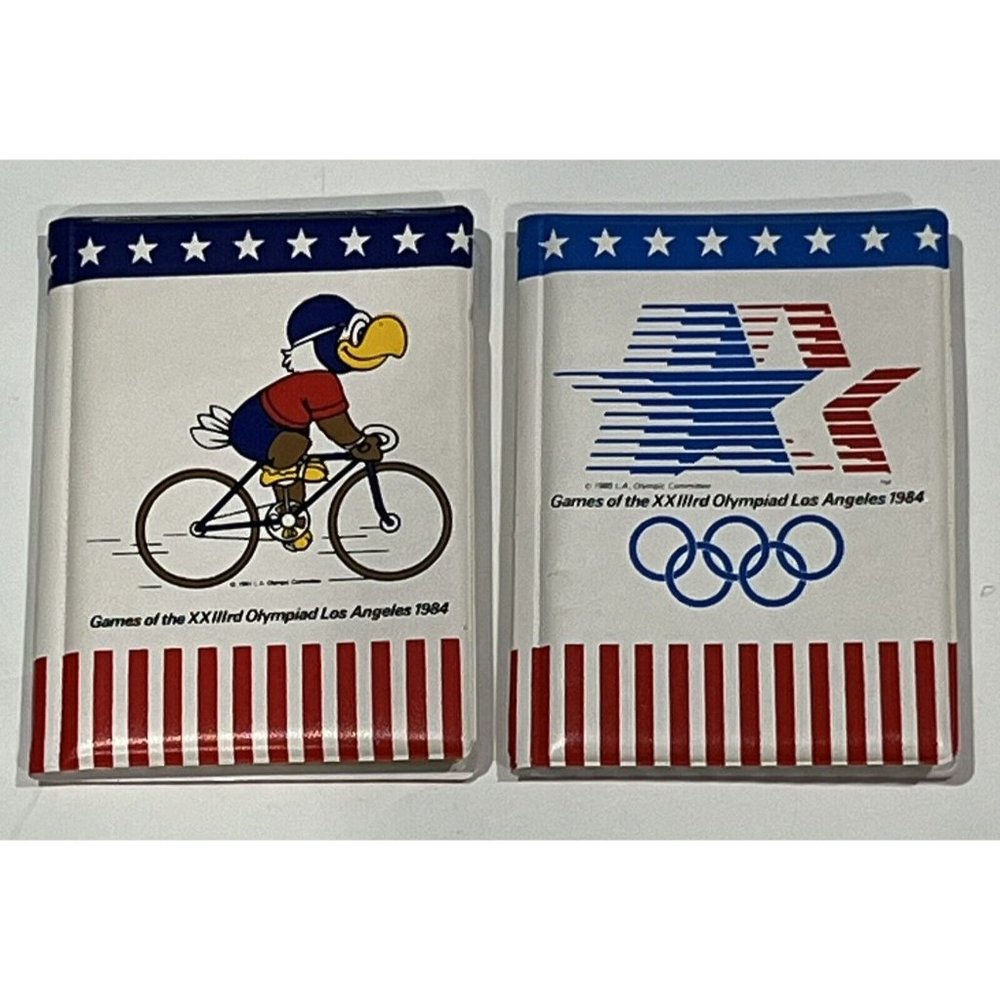 Two Vintage 1984 Los Angeles Olympics Small Photo Albums Bicycle Logo 4x6 Photos